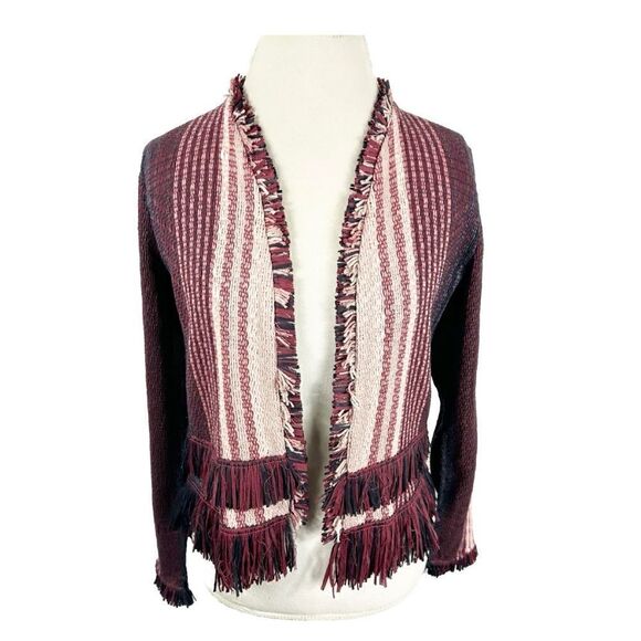 NIC+ZOE Jackets & Blazers - Nic+ Zoe Soft Cotton Blend Short Knit Jacket Pink Purple Tweed Fringe Size S